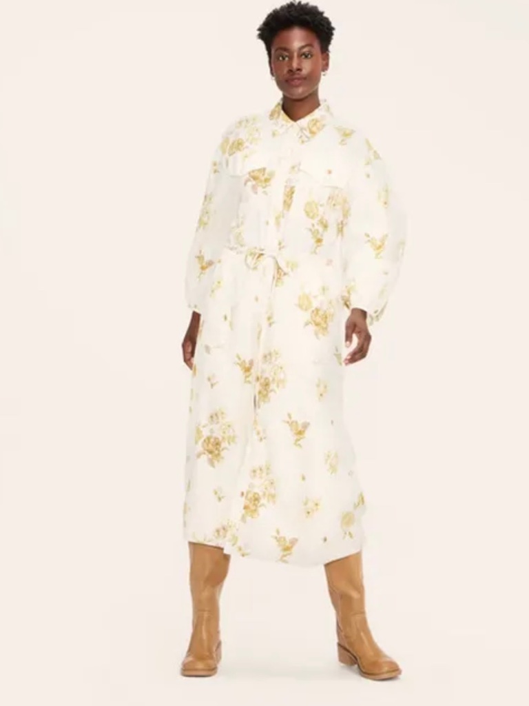 Woolrich X Target Button-Front Midi Dress In Cream And Yellow. Sz S.